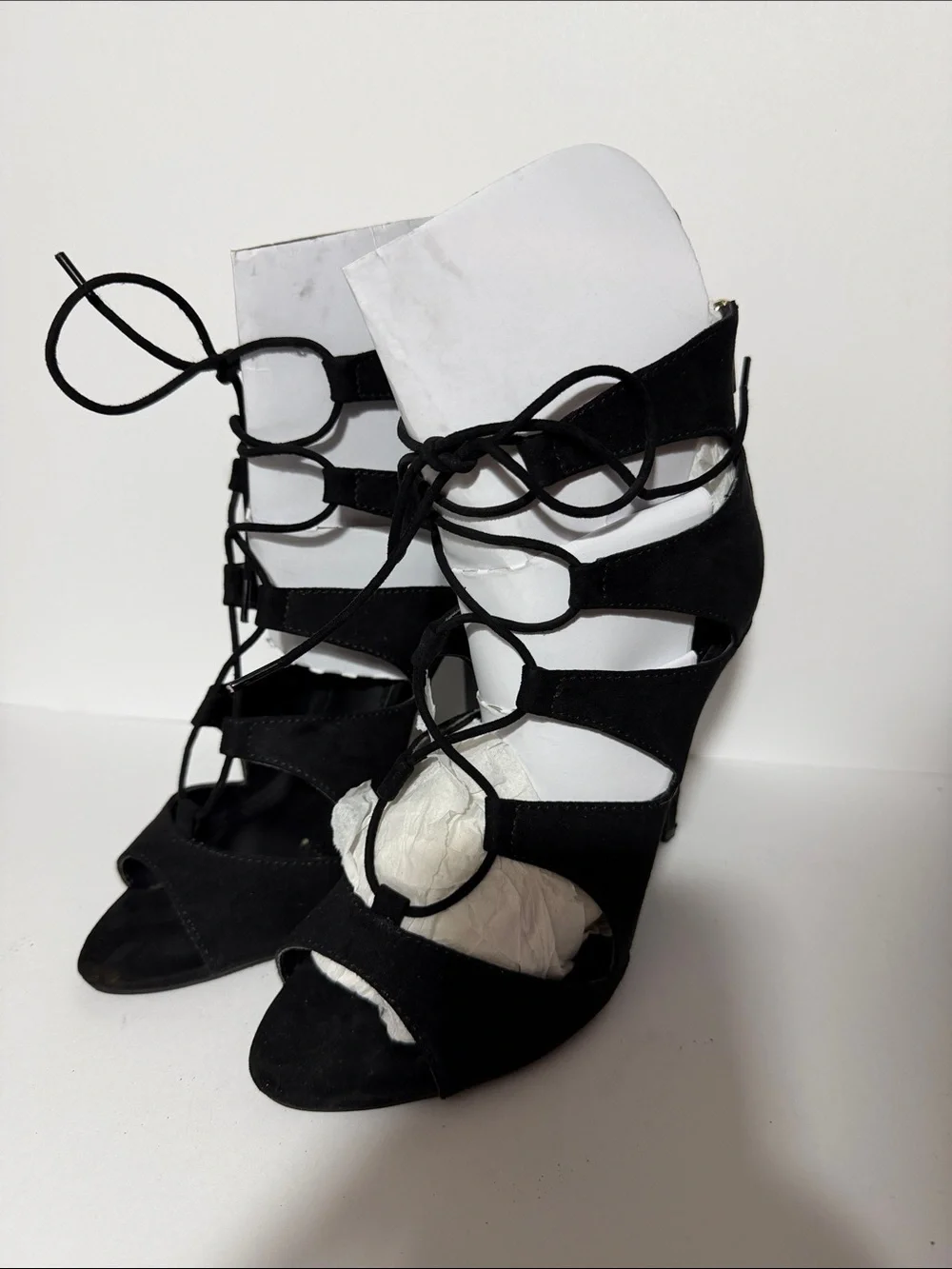 Forever 21 Black Lace-Up Strappy High Heels